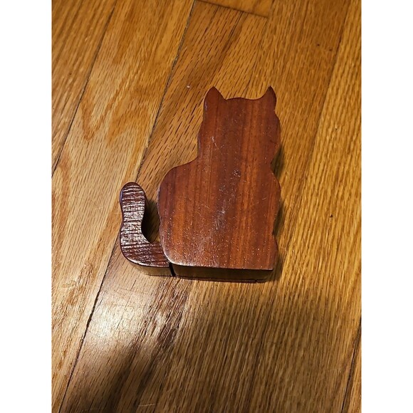 Vintage Wooden Cat Shaped Puzzle Trinket Box, 2.5" 4.5" x 4" - Picture 6 of 11